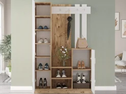 Guarda-roupa com 3 portas e 1 espelho - Branco e natural - MIROTA