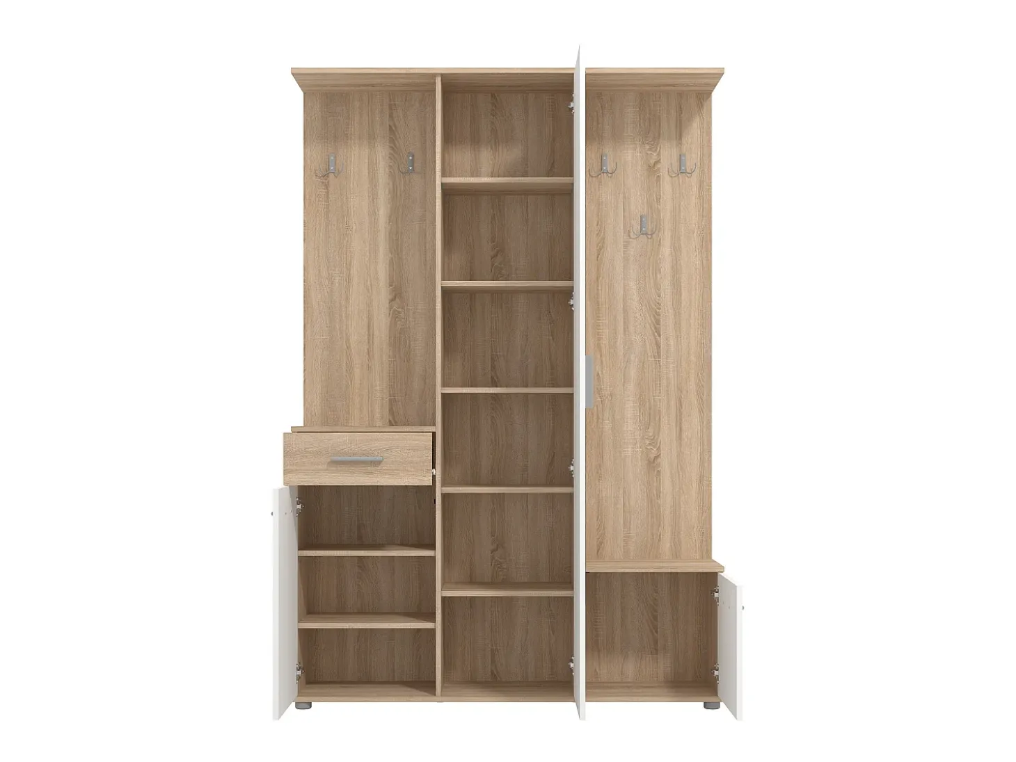 Guarda-roupa com espaços de arrumação e 1 espelho natural e branco - CAMOLA