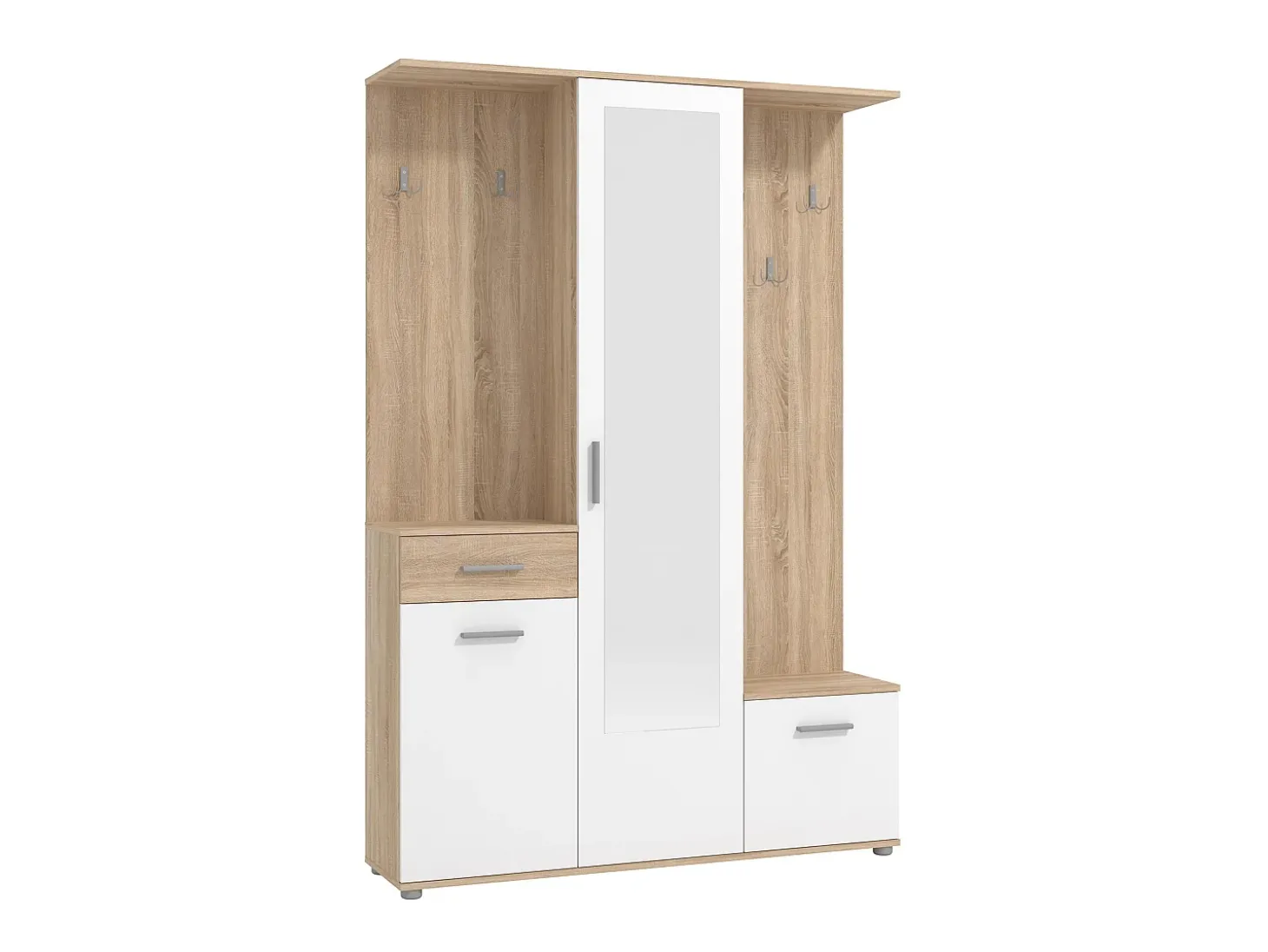 Guarda-roupa com espaços de arrumação e 1 espelho natural e branco - CAMOLA