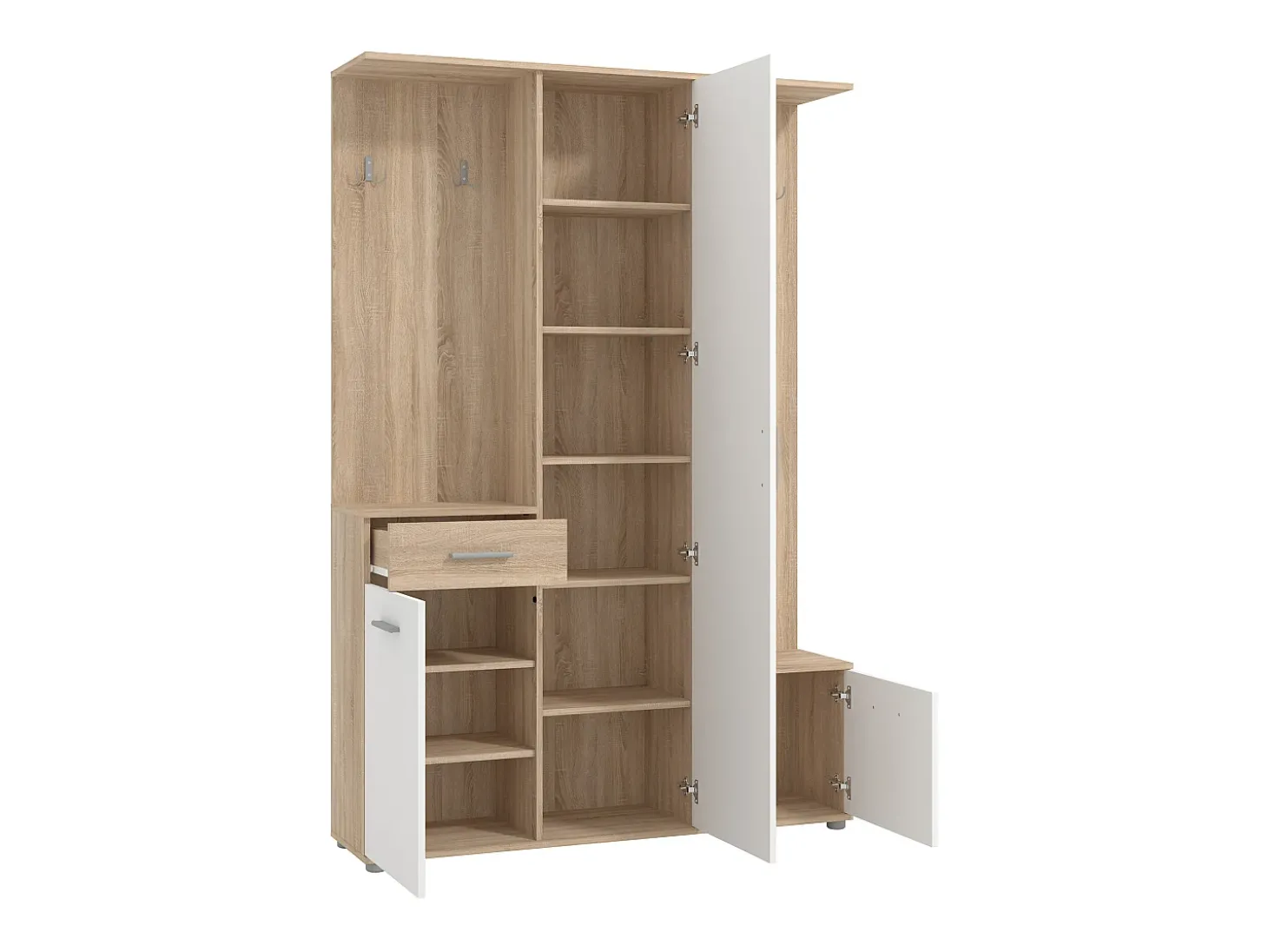 Guarda-roupa com espaços de arrumação e 1 espelho natural e branco - CAMOLA