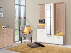 Guarda-roupa com espaços de arrumação e 1 espelho natural e branco - CAMOLA