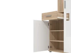 Guarda-roupa com espaços de arrumação e 1 espelho natural e branco - CAMOLA