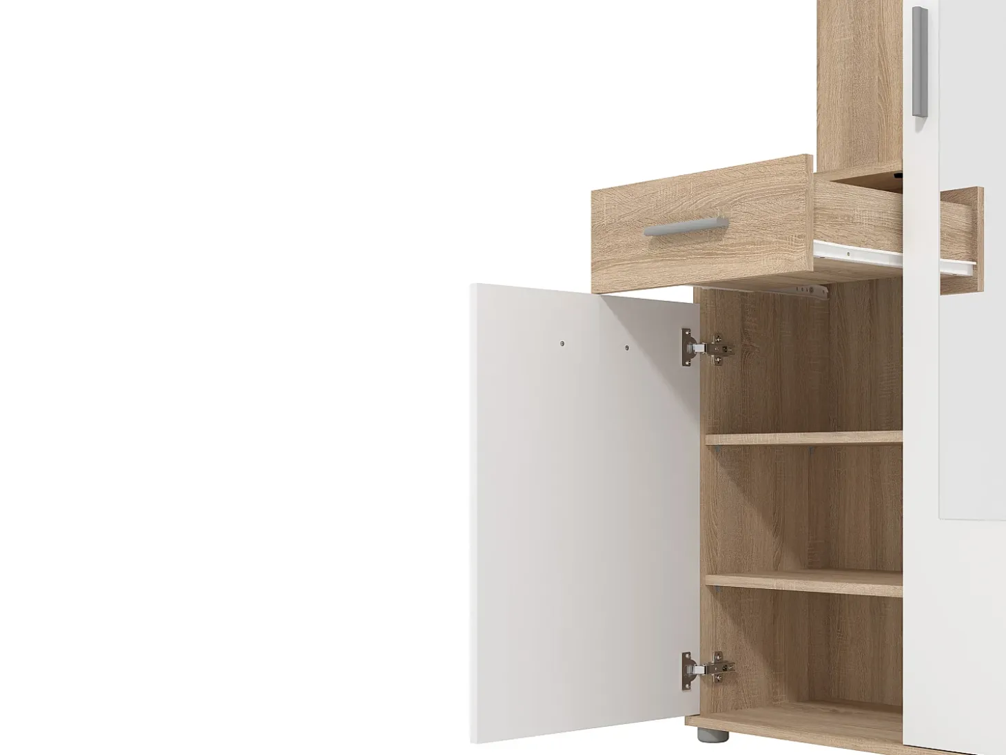 Guarda-roupa com espaços de arrumação e 1 espelho natural e branco - CAMOLA