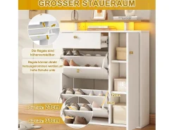 Guarda-roupa de entrada de 3 peças - 105 x 25 x 151,5 cm - com espelho + prateleira de parede + sapateira - aglomerado - branco