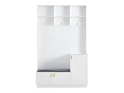 Guarda-roupa de entrada moderno - com cabideiro e armazenamento para sapatos - Banco com armazenamento - com 3 ganchos - Branco