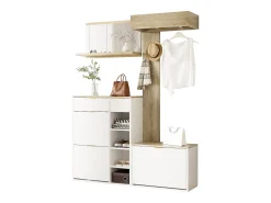 Guarda-roupa de parede de 4 peças - com sapateira + banco + espelho de parede + cabideiro + gavetas - aglomerado - branco