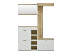 Guarda-roupa de parede de 4 peças - com sapateira + banco + espelho de parede + cabideiro + gavetas - aglomerado - branco
