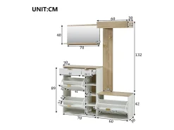 Guarda-roupa de parede de 4 peças - com sapateira + banco + espelho de parede + cabideiro + gavetas - aglomerado - branco