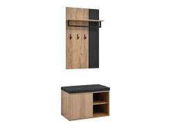 Guarda-roupa de sala - sapateira + painel com 8 ganchos - 70 x 36 x 146 cm - preto e natural