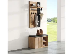 Guarda-roupa de sala - sapateira + painel com 8 ganchos - 70 x 36 x 146 cm - preto e natural