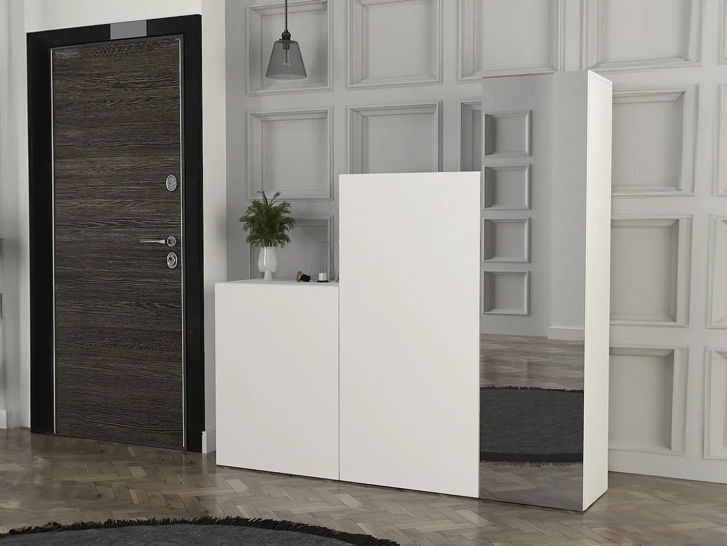 Guarda-roupa modular com 1 espelho e 3 portas branco - TELEZA