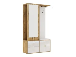 Guarda-roupa 100x38x108.1 cm - Com espelho - Com sapateiro - Com ganchos e cabides retráteis - Branco + Natural