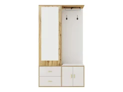Guarda-roupa 100x38x108.1 cm - Com espelho - Com sapateiro - Com ganchos e cabides retráteis - Branco + Natural