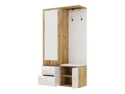 Guarda-roupa 100x38x108.1 cm - Com espelho - Com sapateiro - Com ganchos e cabides retráteis - Branco + Natural