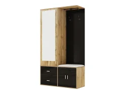 Guarda-roupa 100x38x108.1 cm - Com espelho - Com sapateiro - Com ganchos e cabides retráteis - Preto + Natural