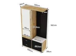 Guarda-roupa 100x38x108.1 cm - Com espelho - Com sapateiro - Com ganchos e cabides retráteis - Preto + Natural