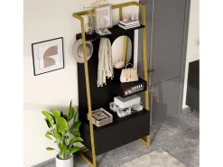 Guarda-roupa/armário de armazenamento com espelho + sapateira - ganchos de metal - 78 x 38,5 x 180,5 cm - MDF - preto