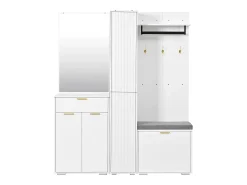 Guarda-roupa/cabideiro - 150 x 36 x 180 cm - com banco para sapatos + armário + espelho + gavetas - aglomerado - branco