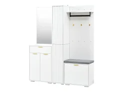Guarda-roupa/cabideiro - 150 x 36 x 180 cm - com banco para sapatos + armário + espelho + gavetas - aglomerado - branco