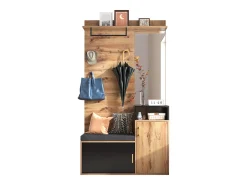 Hall de Entrada com Espelho e Móvel para Sapatos - Natural & Preto - Espaçoso e Elegante