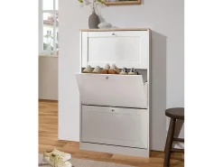 Heide | Sapateira com 3 portas basculantes em Wood Look Branco