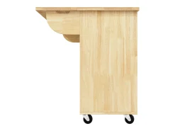Ilha de cozinha com 2 portas e 3 gavetas, tampo extensível, padrão axadrezado, cor natural.