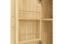 Ilha de cozinha com 2 portas e 3 gavetas, tampo extensível, padrão axadrezado, cor natural.