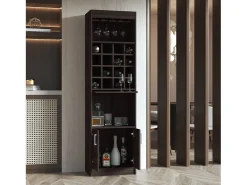 Kava Espresso Melamine Bar Cabinet with Cup Shelf and Lower Cabinet, 180.6 cm X 51 cm X 34 cm, Multicolor