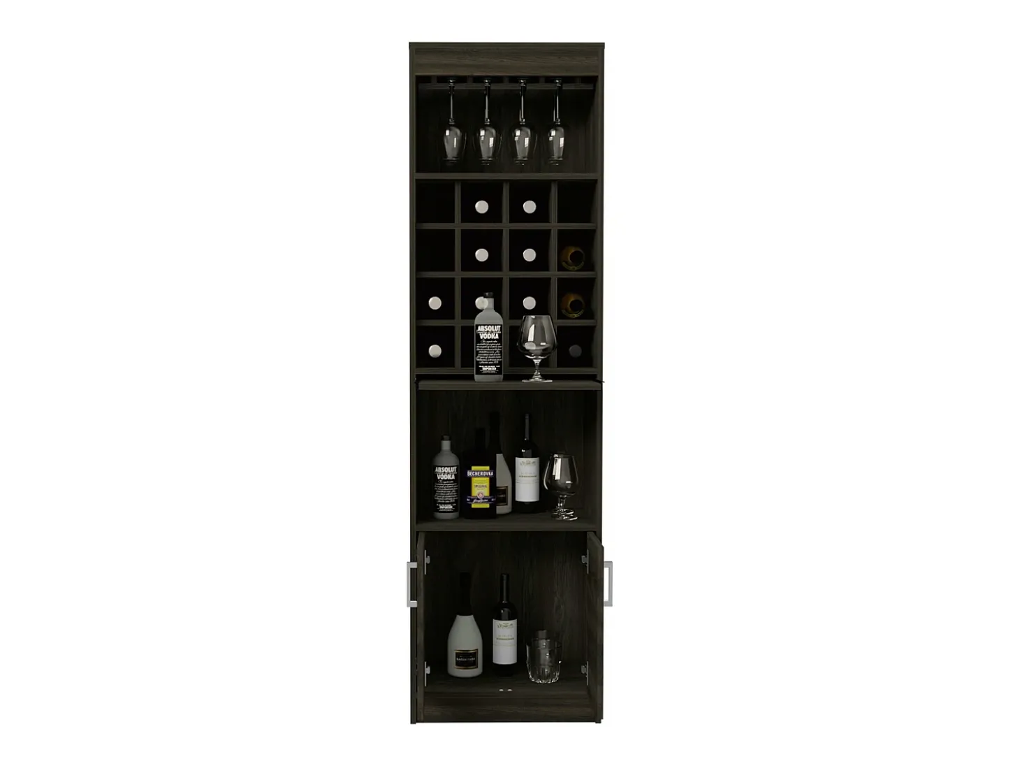 Kava Espresso Melamine Bar Cabinet with Cup Shelf and Lower Cabinet, 180.6 cm X 51 cm X 34 cm, Multicolor