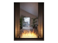 Lareira a Bioetanol 2 Lados 1000 Slim Vert Embutida com Duas Frentes - Preto Fosco, com Vidro, Queimador de 1L, Design Moderno