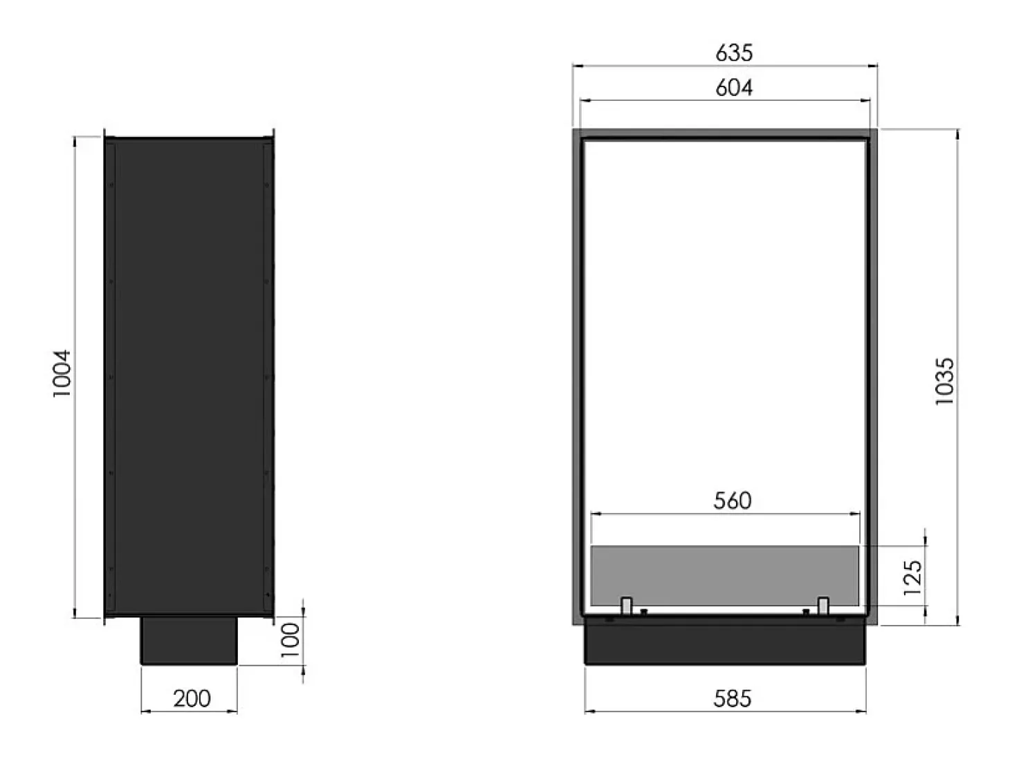 Lareira a Bioetanol 2 Lados 1000 Slim Vert Embutida com Duas Frentes - Preto Fosco, com Vidro, Queimador de 1L, Design Moderno