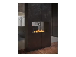 Lareira a Bioetanol 2 Lados 800 Slim Embutida com Duas Frentes - Preto Fosco, com Vidro, Queimador de 1L, Design Moderno