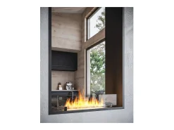 Lareira a Bioetanol 2 Lados 1600 Slim Vert Embutida com Duas Frentes - Preto Fosco, com Vidro, Queimador de 1,2L, Design Moderno