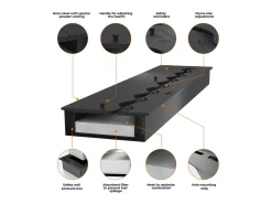 Lareira a Bioetanol 2 Lados 1600 Slim Vert Embutida com Duas Frentes - Preto Fosco, com Vidro, Queimador de 1,2L, Design Moderno