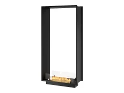 Lareira a Bioetanol 2 Lados 1600 Slim Vert Embutida com Duas Frentes - Preto Fosco, com Vidro, Queimador de 1,2L, Design Moderno