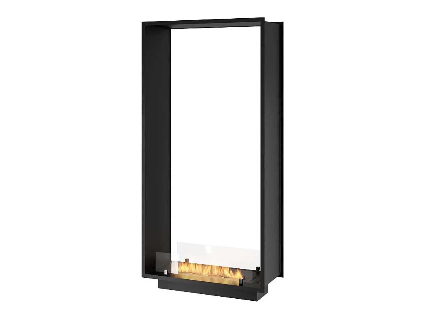 Lareira a Bioetanol 2 Lados 1600 Slim Vert Embutida com Duas Frentes - Preto Fosco, com Vidro, Queimador de 1,2L, Design Moderno