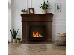 Lareira a bioetanol Biolareira de piso Cambridge em madeira marrom 110x37x102h