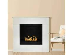 Lareira a bioetanol Colima, Lareira ecológica, Lareira sem fumo, Aquecedor a etanol, Fabricado em Itália, 96x36 h90 cm, Branco