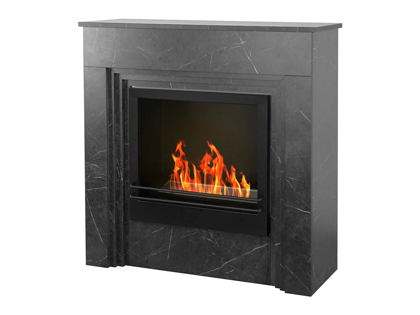 Lareira a bioetanol de piso BELLINI em madeira com efeito mármore preto Fabricado na Itália L96 x D35 x H96
