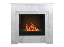 Lareira a bioetanol de piso BELLINI em madeira com efeito mármore branco Fabricado na Itália L96 x D35 x H96