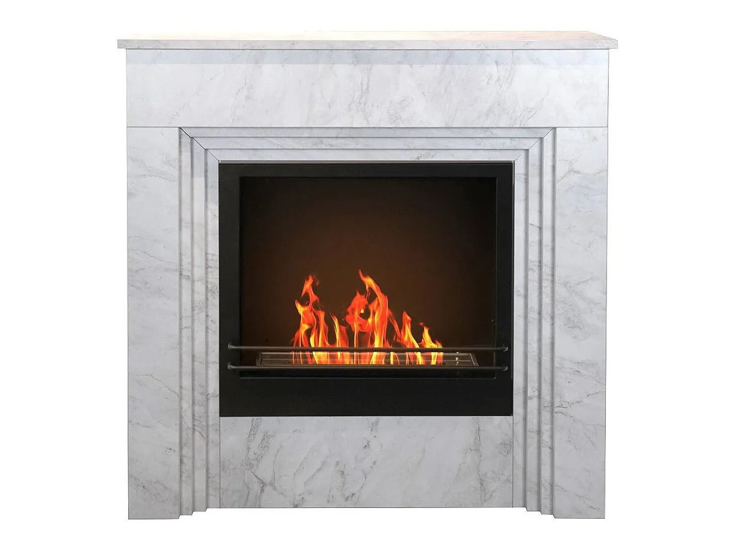 Lareira a bioetanol de piso BELLINI em madeira com efeito mármore branco Fabricado na Itália L96 x D35 x H96