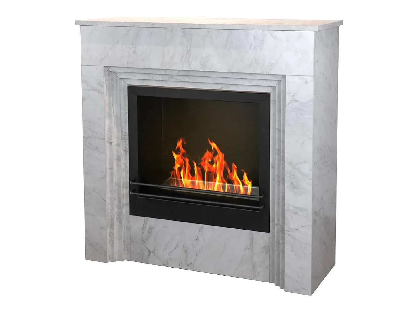 Lareira a bioetanol de piso BELLINI em madeira com efeito mármore branco Fabricado na Itália L96 x D35 x H96