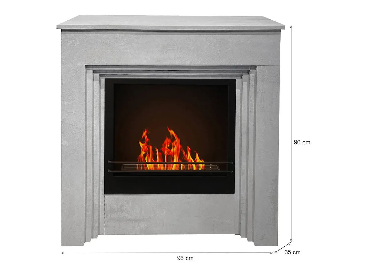 Lareira a bioetanol Kanlaon, Lareira ecológica, Lareira sem fumo, Aquecedor a etanol, Fabricado em Itália, 96x35 h96 cm, Cinza