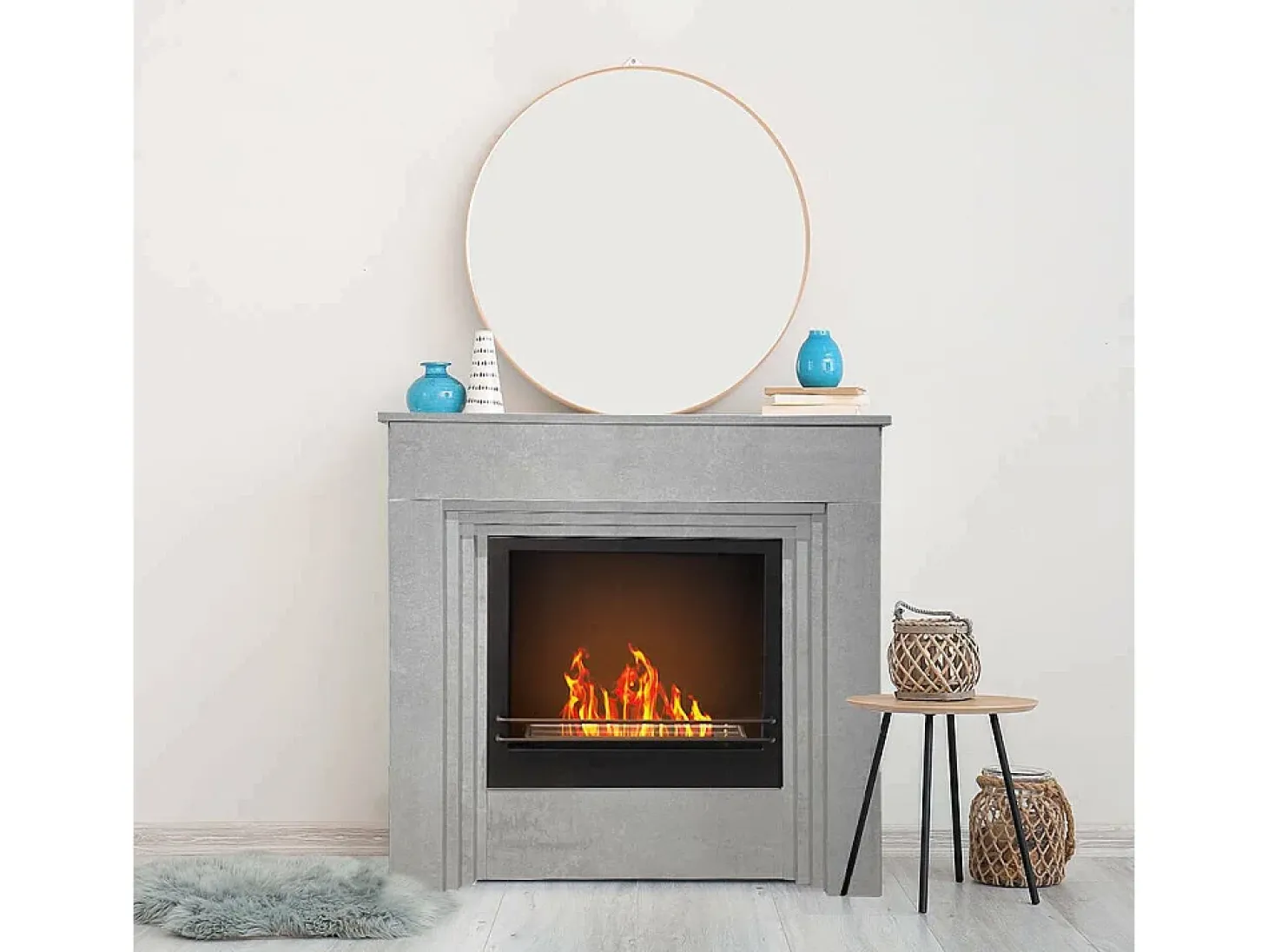 Lareira a bioetanol Kanlaon, Lareira ecológica, Lareira sem fumo, Aquecedor a etanol, Fabricado em Itália, 96x35 h96 cm, Cinza