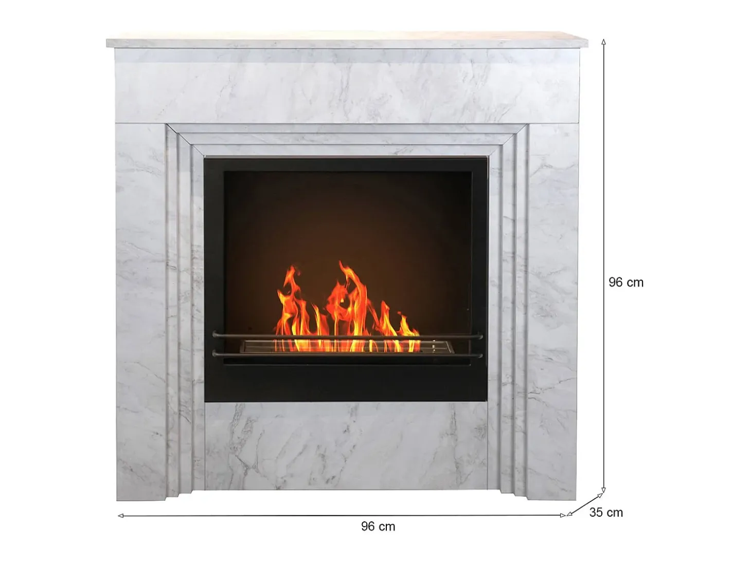 Lareira a bioetanol Kanlaon, Lareira ecológica, Lareira sem fumo, Aquecedor a etanol, Fabricado em Itália, 96x35 h96 cm, Branco