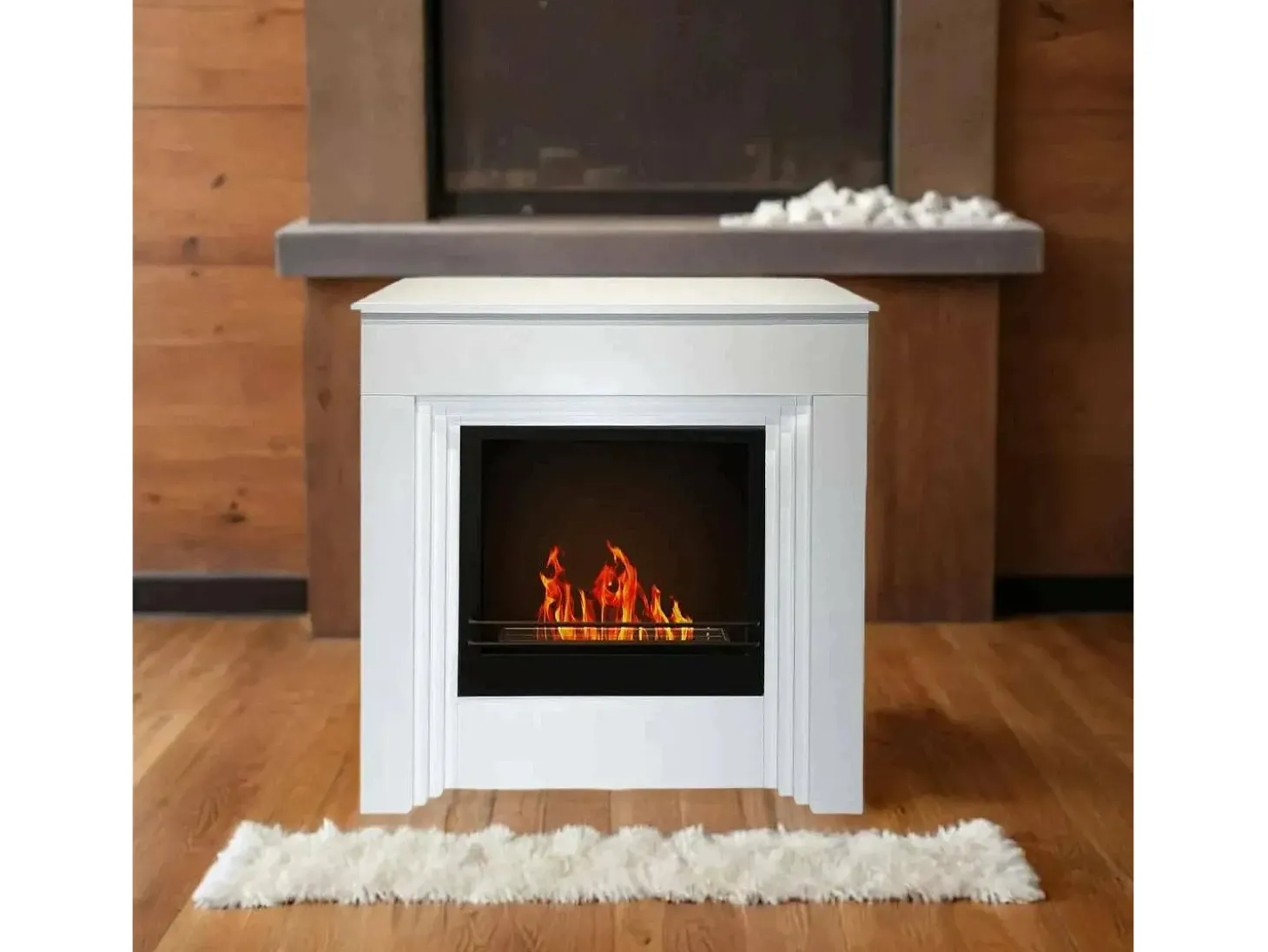 Lareira a bioetanol Kanlaon, Lareira ecológica, Lareira sem fumo, Aquecedor a etanol, Fabricado em Itália, 96x35 h96 cm, Branco