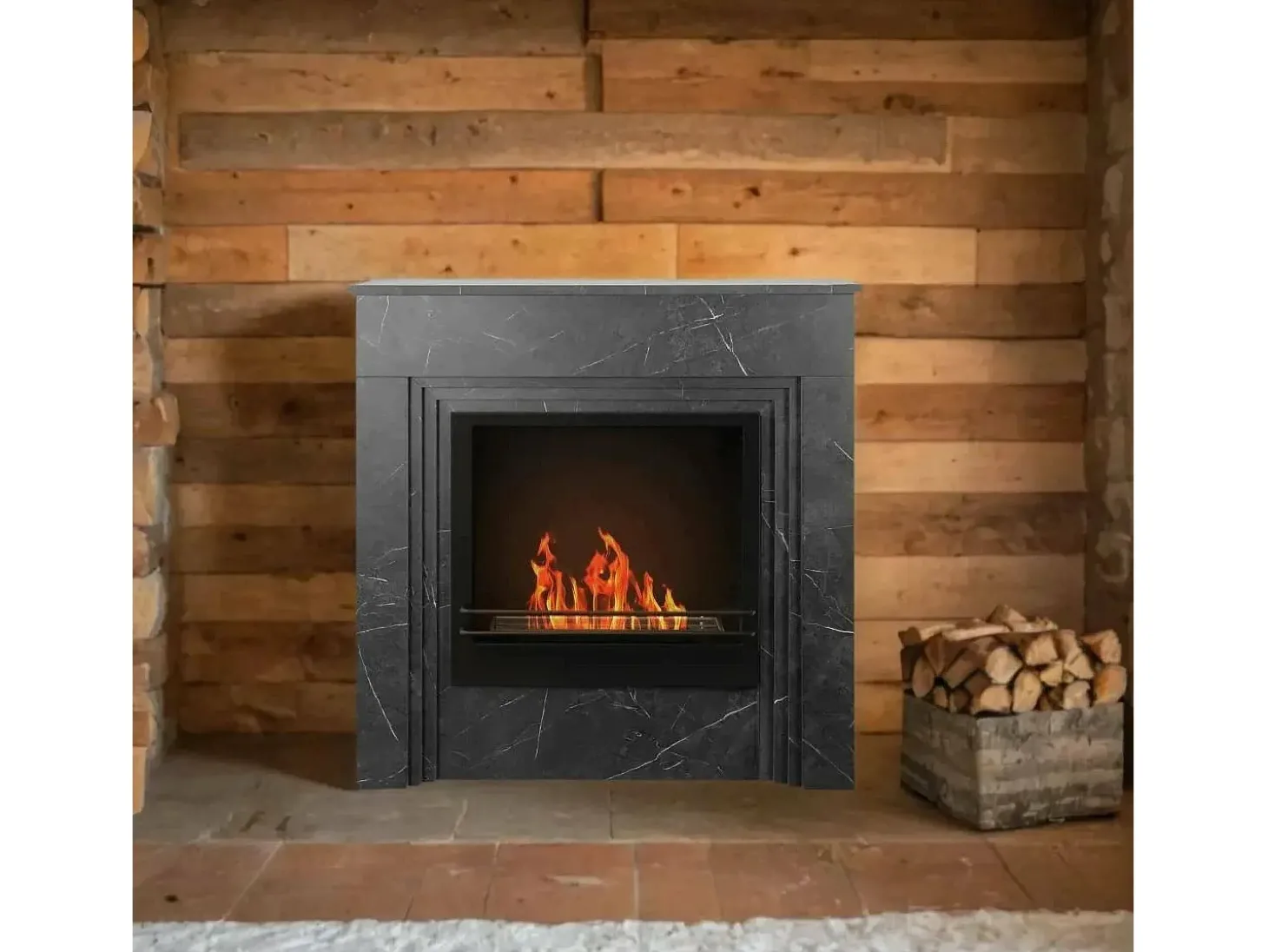 Lareira a bioetanol Kanlaon, Lareira ecológica, Lareira sem fumo, Aquecedor a etanol, Fabricado em Itália, 96x35 h96 cm, Preto