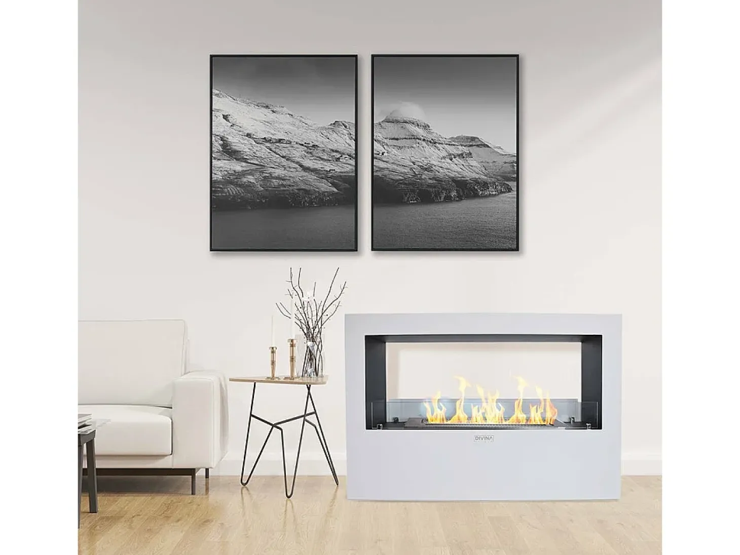Lareira a bioetanol Llaima, Lareira ecológica, Lareira sem fumo, Aquecedor a etanol, Fabricado em Itália, 30x100 h70 cm, Branco