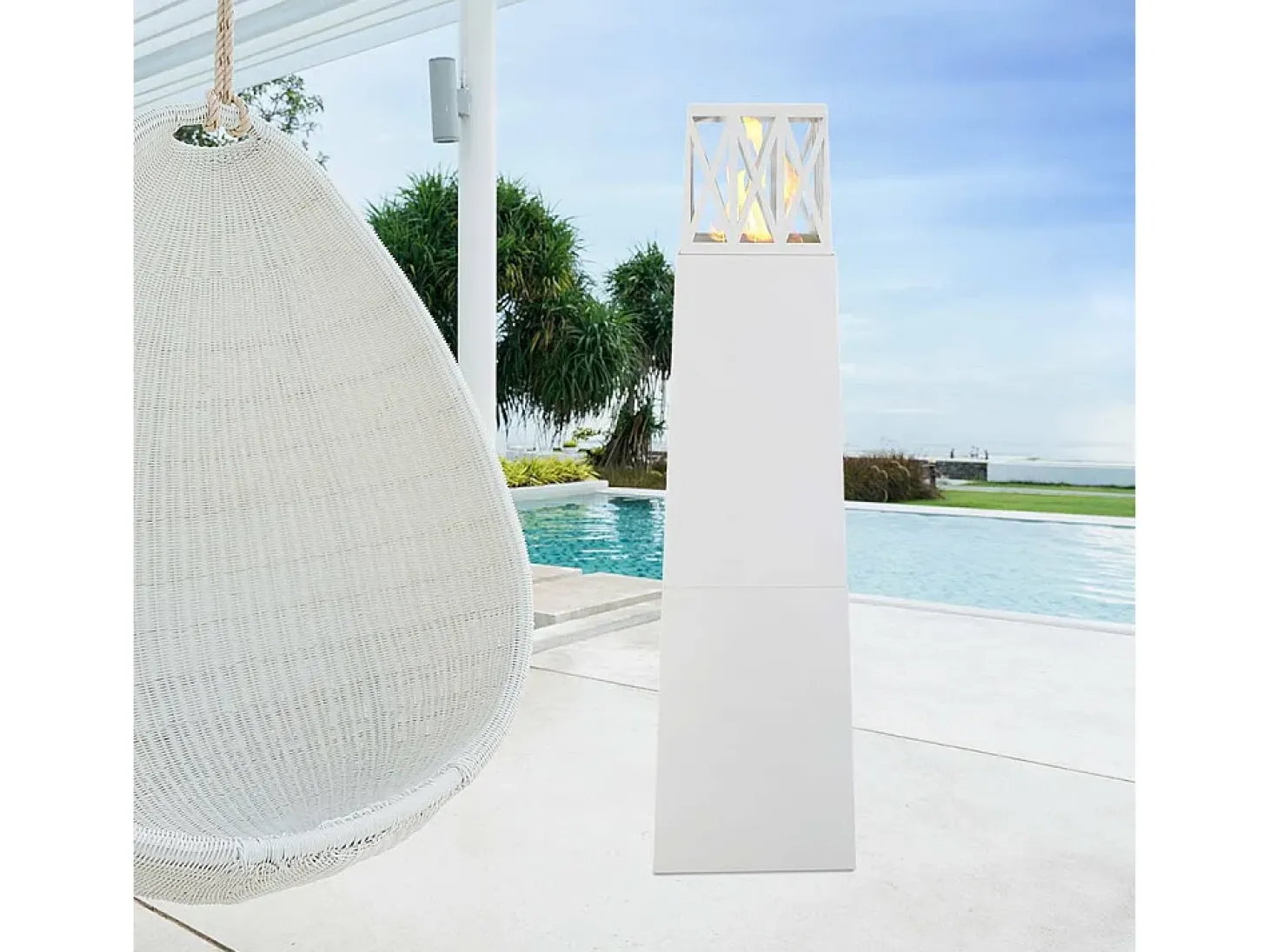 Lareira a bioetanol Loihi, Lareira ecológica, Lareira sem fumo, Aquecedor a etanol, Fabricado em Itália, 40x40 h145 cm, Branco