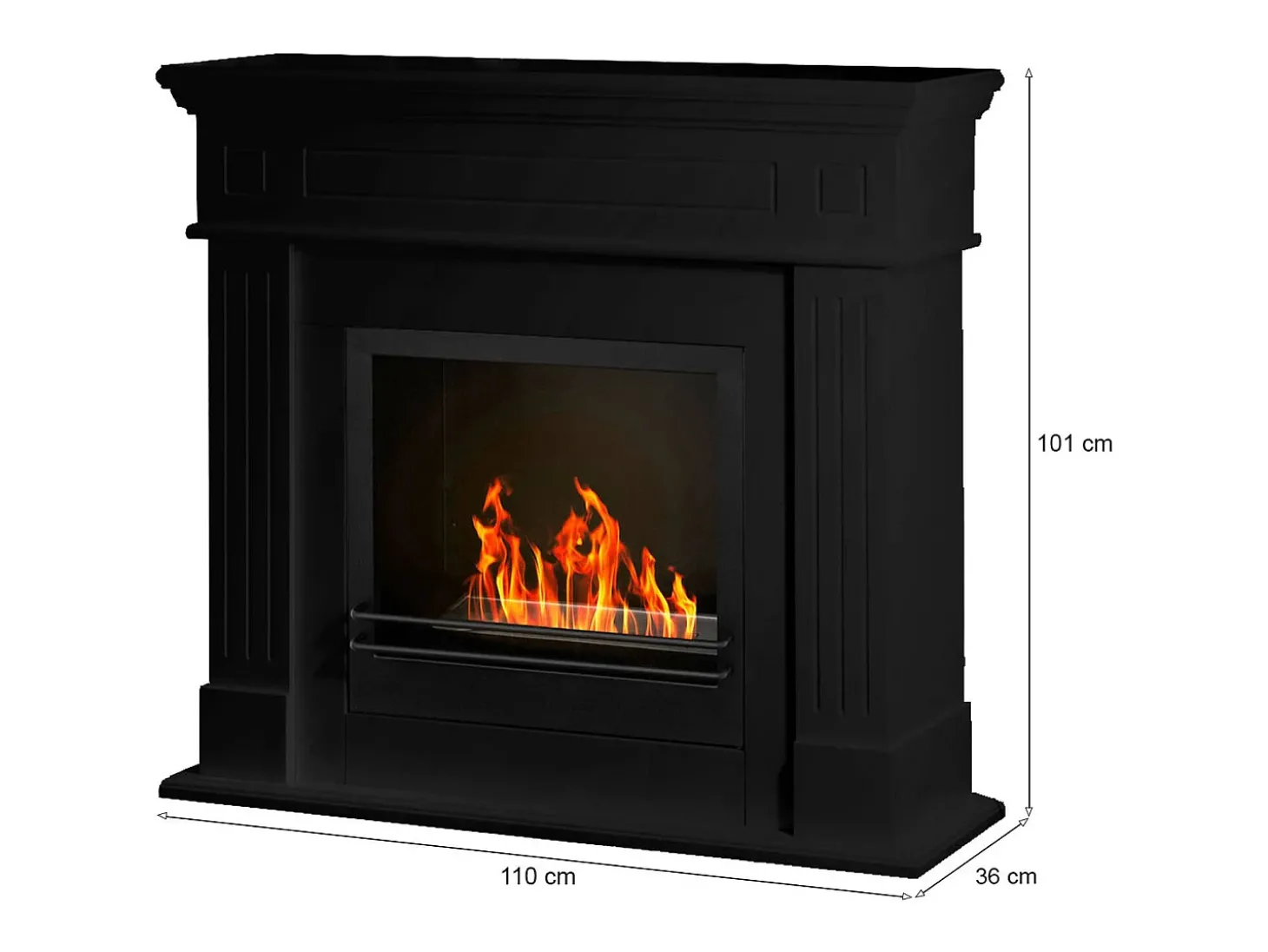 Lareira a bioetanol Poas, Lareira ecológica, Lareira sem fumo, Aquecedor a etanol, Fabricado em Itália, 110x36 h101 cm, Preto